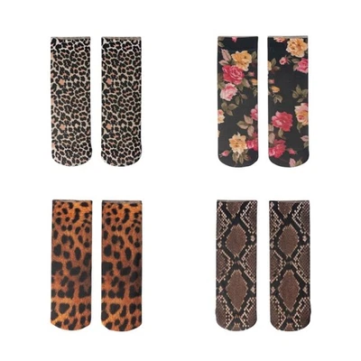 Leopard Patterned Short Ankle Socks for Daily Use Summer Ultrathin Silk Hosiery - Image 1 of 4