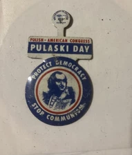 Vintage Rare 50s Pulaski Stop Communism Polish Fold Over Pin Button Tab Pinback