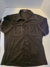 McGregor mens 1970s black polyester shirt with white stitching.