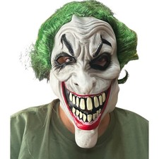 Scary Evil Clown Mask Green Hair Full Face Halloween Horror Costume Adul