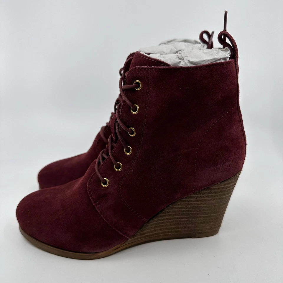 Botín al tobillo de gamuza Diba Blake tacón de cuña con cordones punta redonda borgoña para mujer US10M Foto 4 de 4