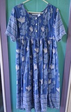 LaCera Comfortwear Cotton Long Blue Floral Dress, Size Medium