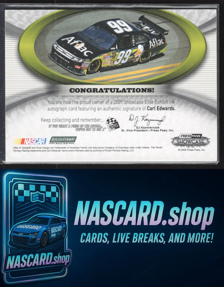 2009 Press Pass Showcase #NNO Carl Edwards Elite Exhibit Ink Green #/5 - Image 2 of 2