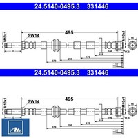 2X Bremsschlauch ATE 24.5140-0495.3 2 BremsschläUche Rechts Links Vorne