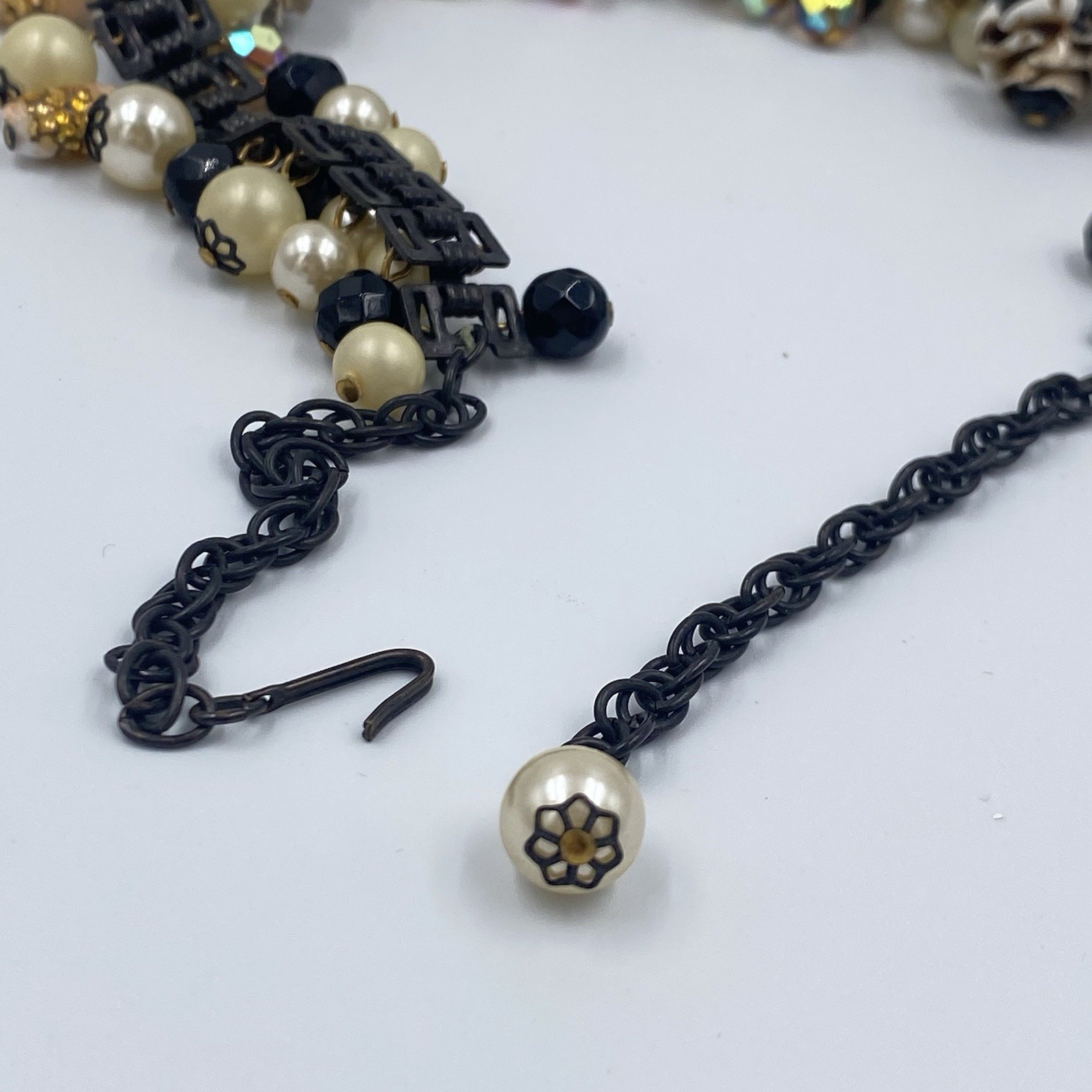 Unsigned Vintage Statement Necklace With Faux Pea… - image 6