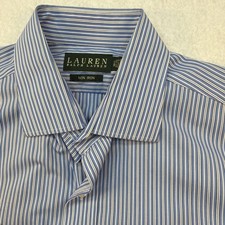 Lauren Ralph Lauren 16- 32/33 Long Sleeve Button-Down Blue StripedShirt Non Iron