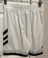 Adidas Youth Boys White Athletic Short Lg 14/16 Logo Elastic Drawstring Waist