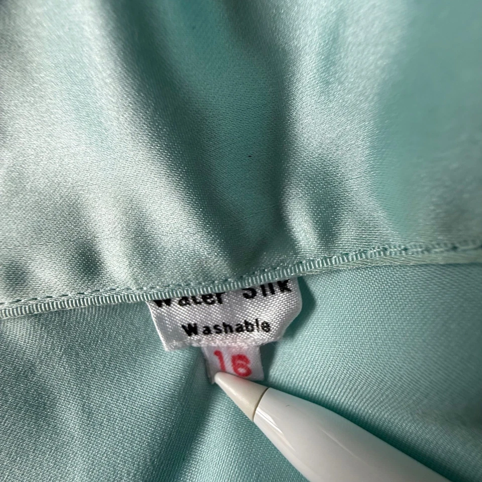 Roupão de seda vintage água tamanho 16 azul bordado borboleta quimono loungewear - Imagem 4 de 4