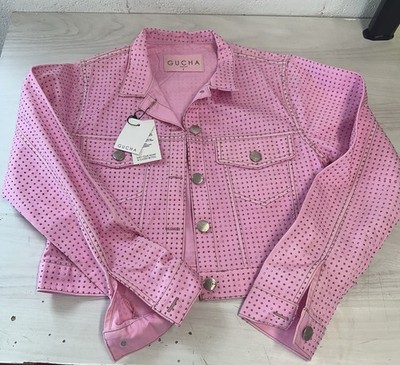 Pink denim jacket with rhinestones- Argentinian brand  NWT   Women s Size M 