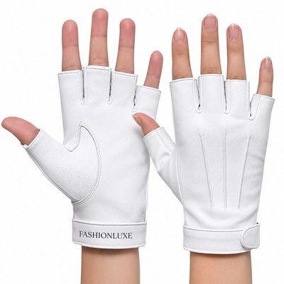 White Leather Women s Fingerless Driving Gloves Soft Genuine Sheepskin Car Glove