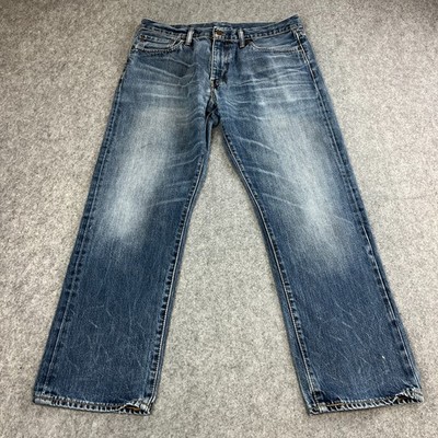 Levi's 504 Mens Jeans Straight 36 30 Medium Wash Blue Whiskers Cotton Zip Fly