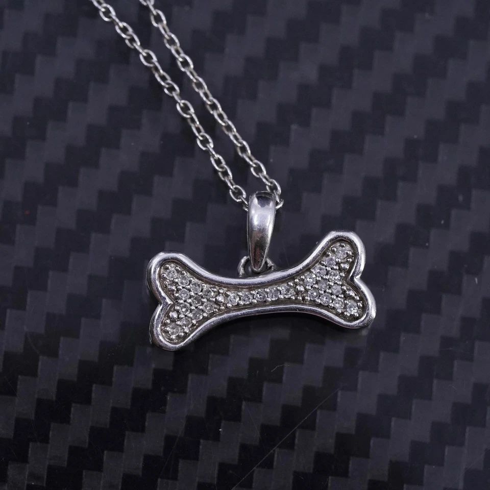 18”, ASPCA plata esterlina 925 círculo collar diamantes perro hueso masticable colgante Foto 3 de 4