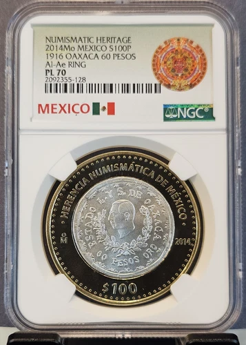 2014 MEXICO SILVER 100 PESOS 1916 OAXACA 60 PESOS NGC PL 70 SCARCE PERFECTION