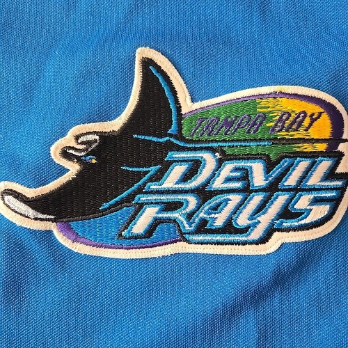Majestic Tampa Bay Devil Rays Large Jersey Uniform Blue 1998 1999 2000 Logo MLB - Picture 3 of 9