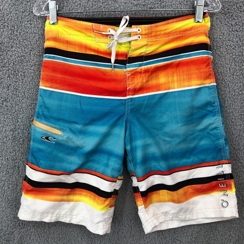 Oneill Board Shorts Mens 28 Blue Orange Swim Trunks Drawstring Zip Pockets