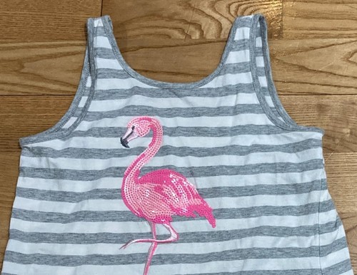 Girl's Gap & Old Navy Outfit Size 6 - Gray Flamingo Striped Tank w/Jean Shorts - Picture 3 of 8