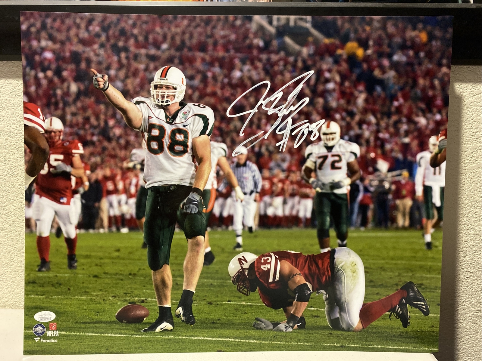 Jeremy Shockey Autographed Signed Miami Hurricanes 16x20 Photo JSA 