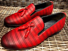 Designer Loch Breathable Leather Slippers Red Moccasin Men's Shoes 43