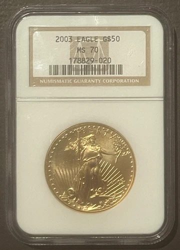 2003 $50 GOLD Eagle One Ounce 1 oz. Graded by NGC MS70 GEM BU : 09977