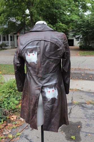 VTG Brown Leather Coat with Space Invader Stencils - Custom Movie Wardrobe - Picture 12 of 22