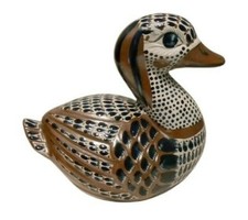 Vintage 9" Hand Painted Ceramic Pottery Duck Bird Blue Brown Painted Figurine