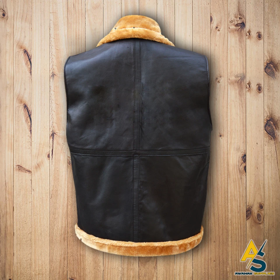 Men's Aviator RAF B3 Real Shearling Bomber Flying Vest New Arrival 2XS -  4XL - Image 2 of 4