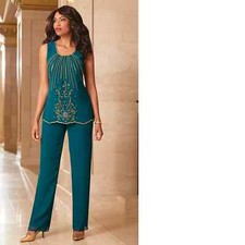 XL Midnight Velvet Wine Formal Wedding Party Annette 3Pc Beaded Pant  Cami Set