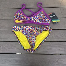 TYR Womens Durafast Multicolor Team Check Crosscutfit Workout Bikini Size S NEW 