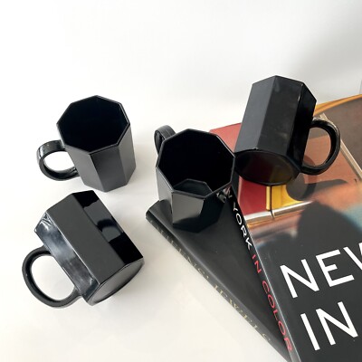 Set Of Four 1980s Black Arcoroc Octime Glass Mugs | eBay