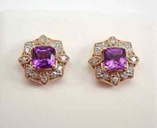 2Ct Cushion Cut Lab Created Amethyst Halo Stud Earrings 14K Yellow Gold Plated