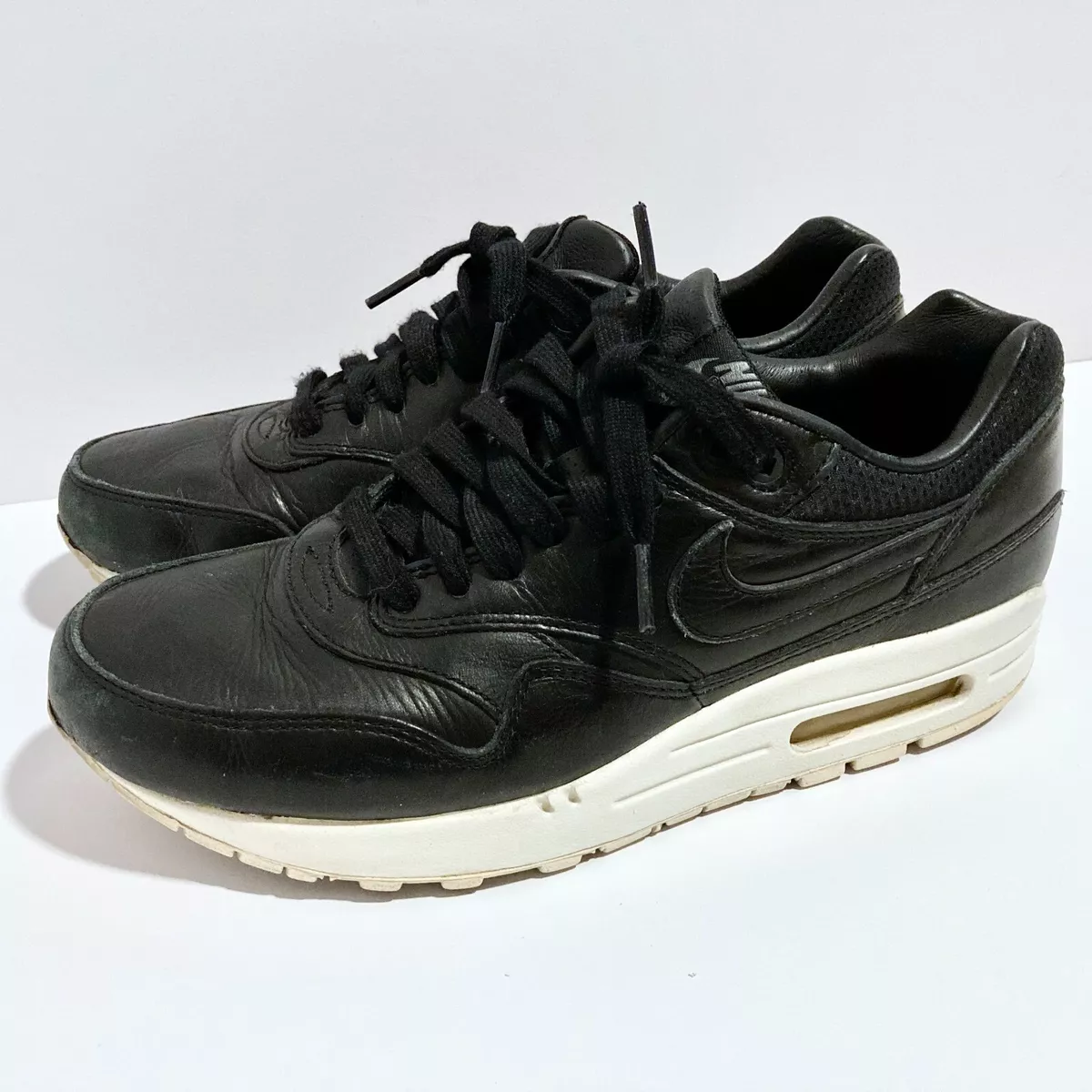 NIKE Air Max 1 Pinnacle Sneakers Black/Black/Sail Leather Womens Size 8.5