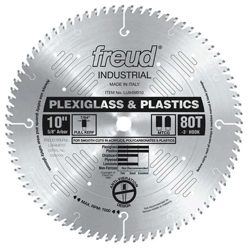 10 Inch 80 Tooth MTCG Plexiglass and Plastic Cutting Saw Blade with 5/8 Inch