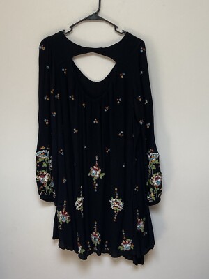 Free People Womens Swing Dress Keyhole Back Black Embroidered Boho Medium | eBay Free People Womens Swing Dress Keyhole Back Black Embroidered Boho Medium | eBay