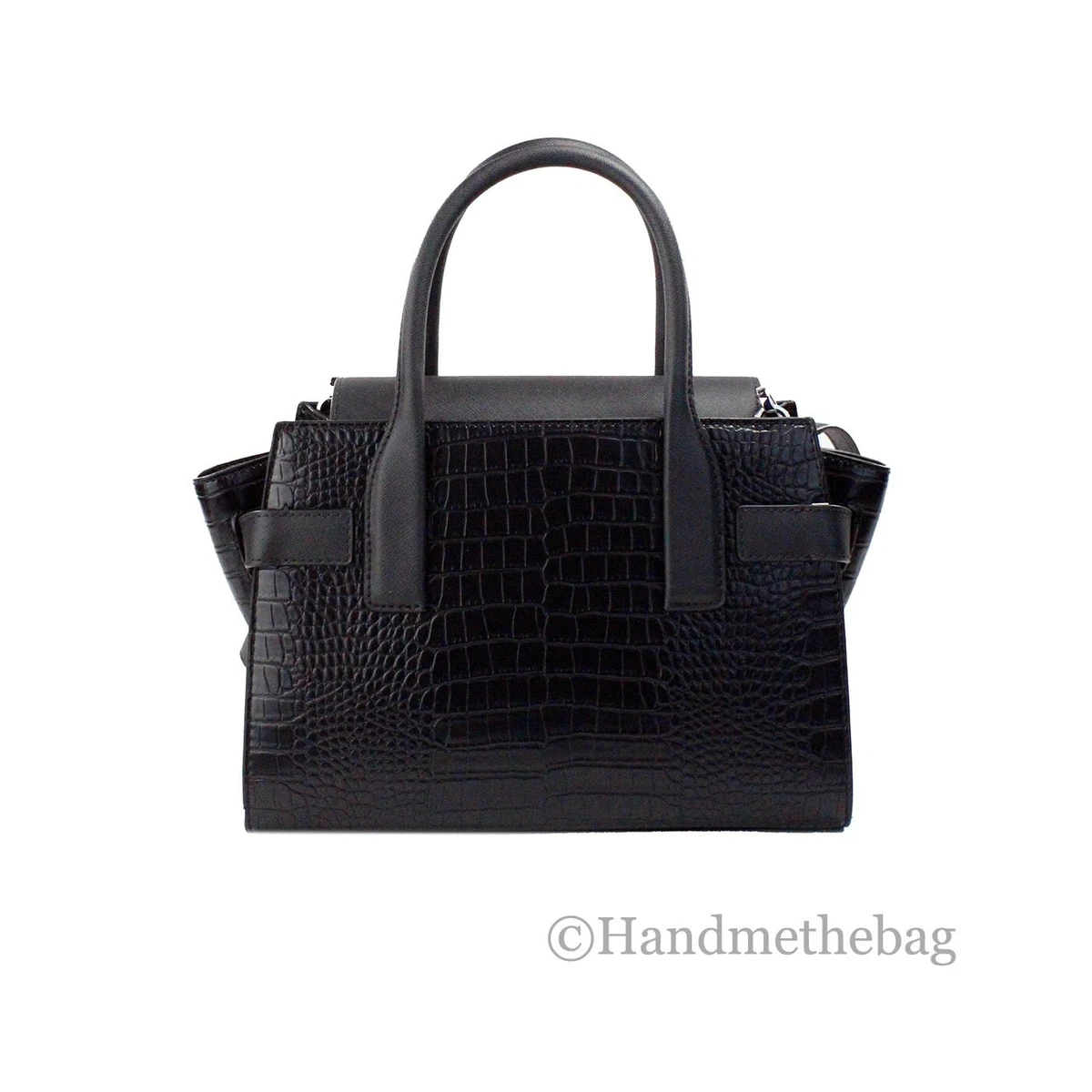 Michael Kors Carmen Medium Black Embossed Leather Satchel Purse 
