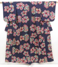 5225T02z480 Vintage Japanese Kimono Cotton YUKATA Flower Indigo