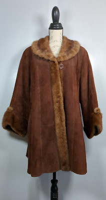 Luxury Brown Teddy Bear Sheepskin Leather/Fur Coat Womens Small Made in Korea