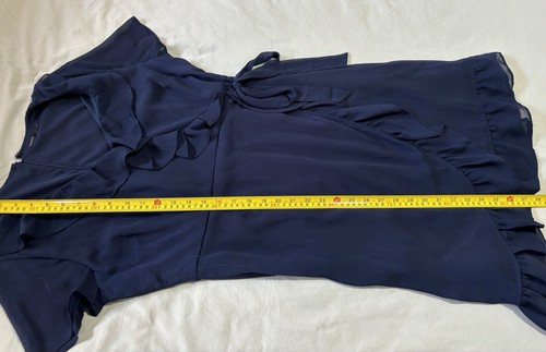 TOKITO Navy Blue Dress Size 14 Silver Thread Ruffles Fit and Flare Short Sleeves - Picture 7 of 7