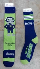 2 Pack NFL Seattle Seahawks Gift Socks Reverse Deuce Large 12th Man Flag Mascot