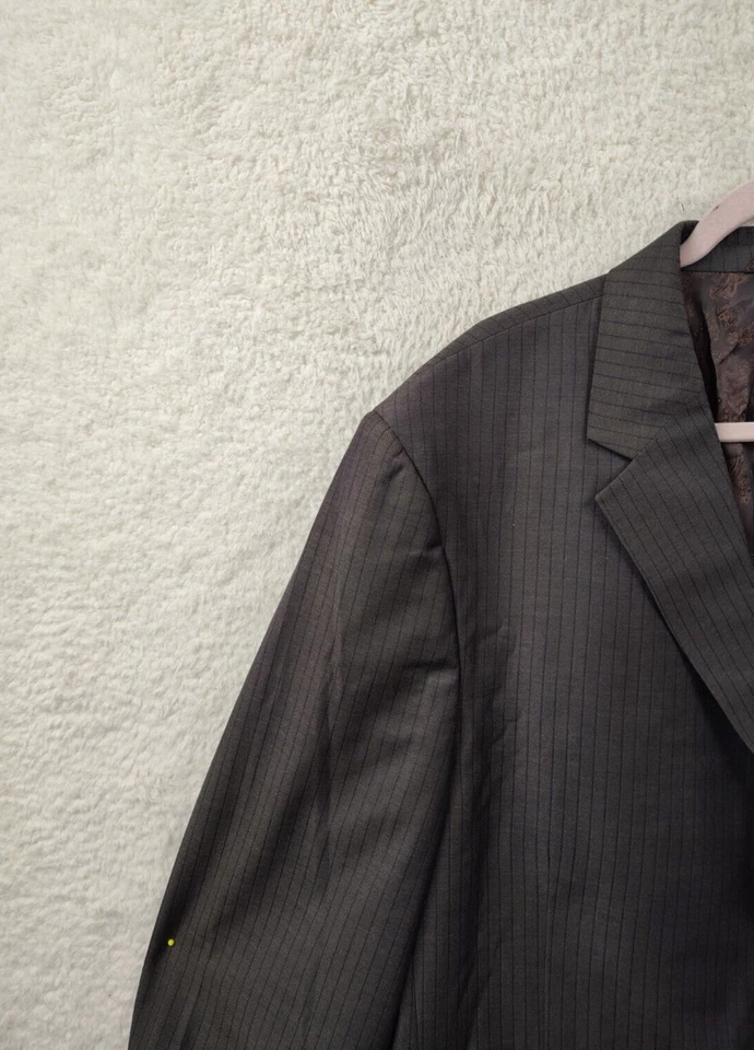Blazer clássico Steve Harvey masculino terno 50L marrom listrado mistura de rayon peito único - Imagem 2 de 4