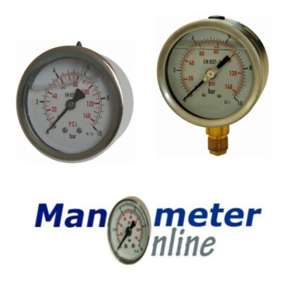Manometer Pneumatik senkrecht waagerecht Anschluss 1/8 - 1/2Glyzerin Ø40-100 neu