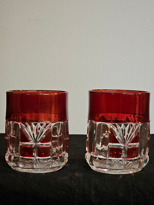 Richards & Hartley ''Oregon'' aka ''Skilton''  Ruby Stained Crystal Tumblers 1890