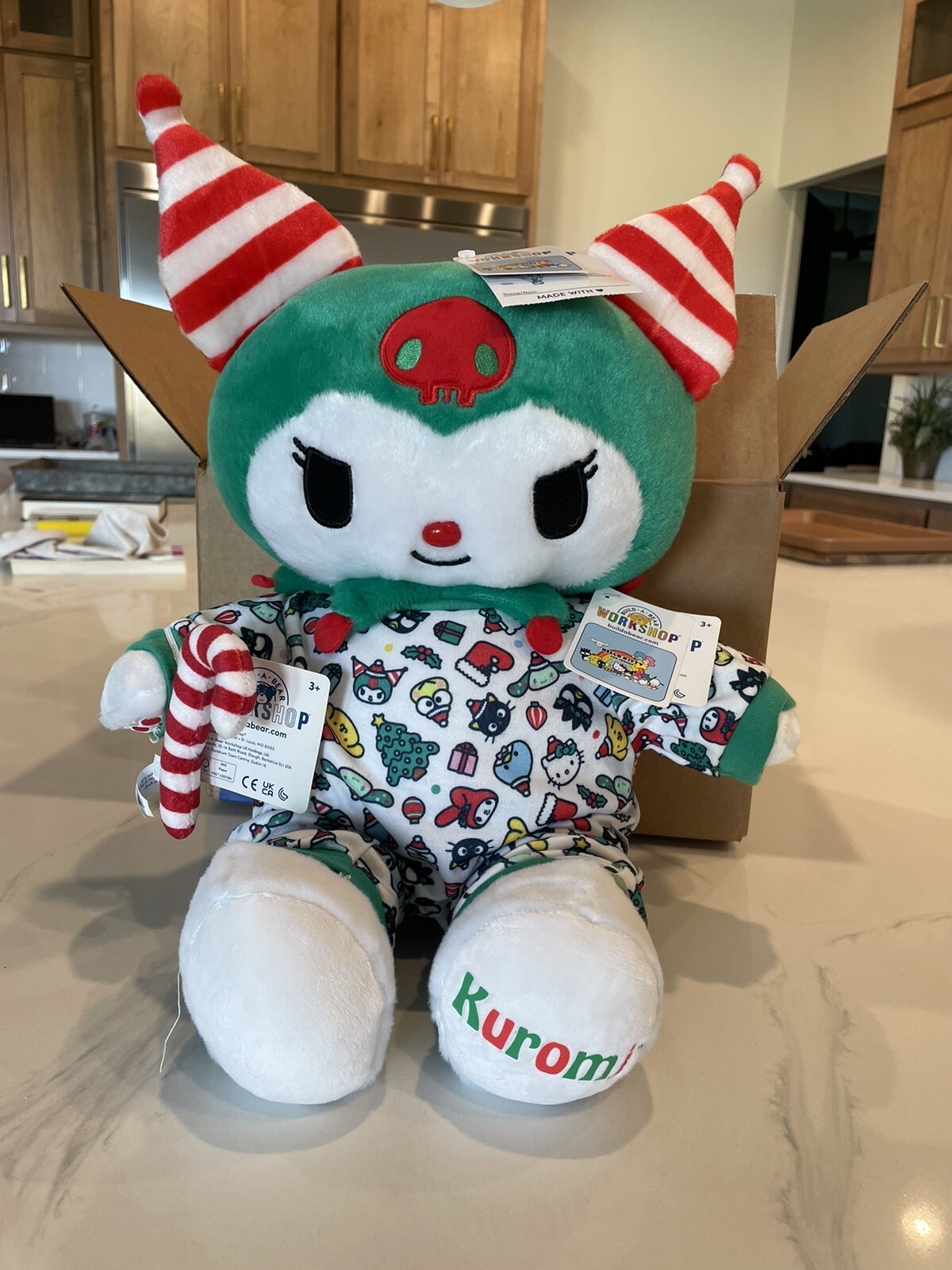 Build A Bear Holiday Kuromi with Pajamas and Candy Cane NWT