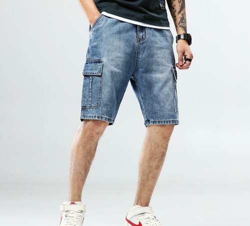 Mens Cotton Denim Cargo Shorts Pant 