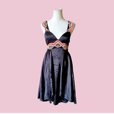 Schwarzes Partykleid Perlen Stickerei Boho Rückenfrei Silvester, River Island 38