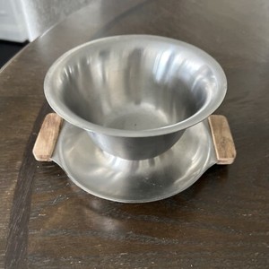 18-8 Japan Stainless Steel Server Sauce Bowl -Built in Drip Plate & Wood Handles