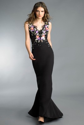 basix black label floral applique gown