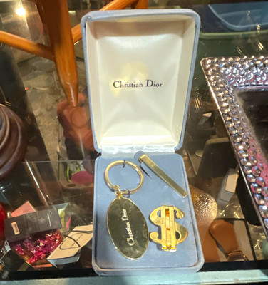 Christian Dior Gold Tone Engraved Metal Keyring Set Letters & Symbols in Box