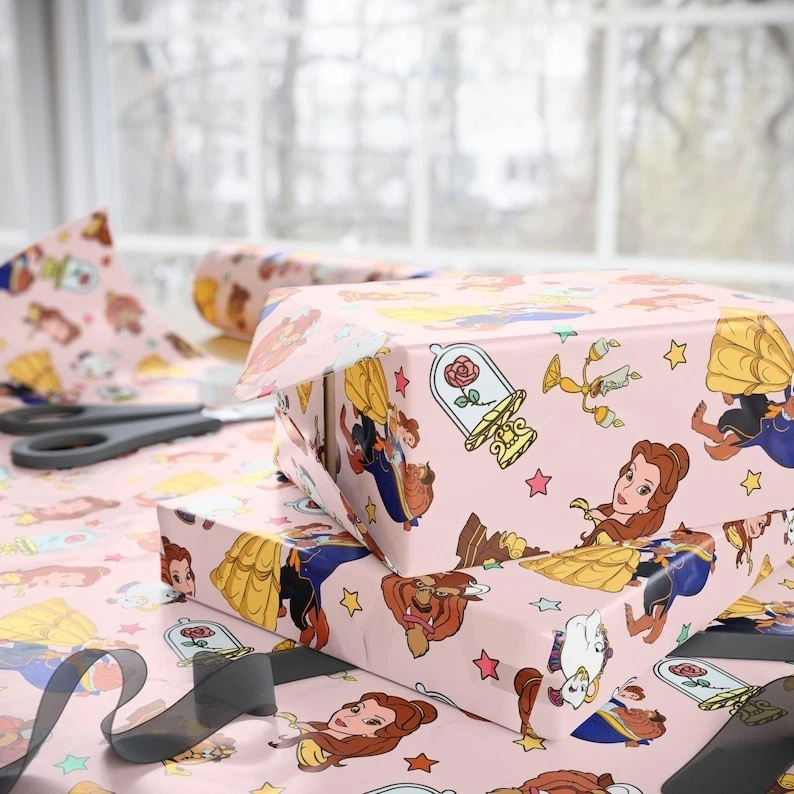 Beauty and the Beast Belle Wrapping Paper, Fairytale Princess Christmas Gift - Image 3 of 4