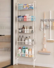 behind the Door Bathroom Shelf Narrow 5-Tier, Space-Saving Slim Storage Shelf Na
