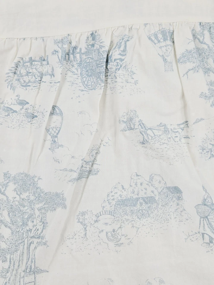 Laura Ashley Vintage Toile Twin Bedskirt Hot Air Balloon French Country Blue - Image 3 of 4